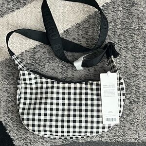 Baggu Small Crescent Crossbody Bag in Black & White Gingham